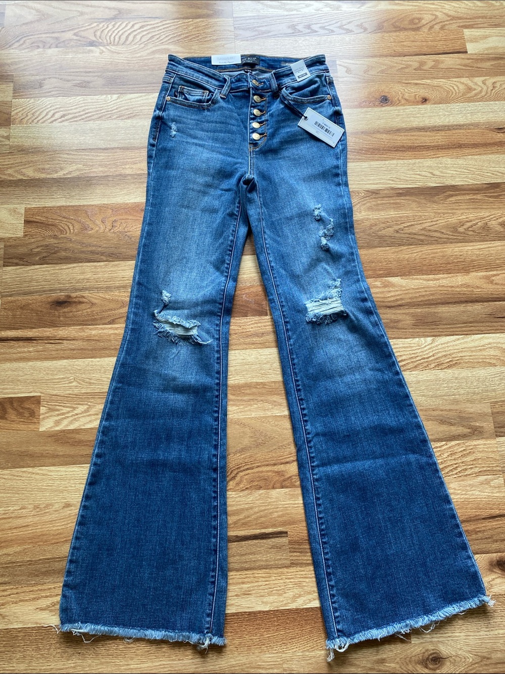 Judy Blue mid-rise Distressed Flared Jeans - Dark Blue NWT